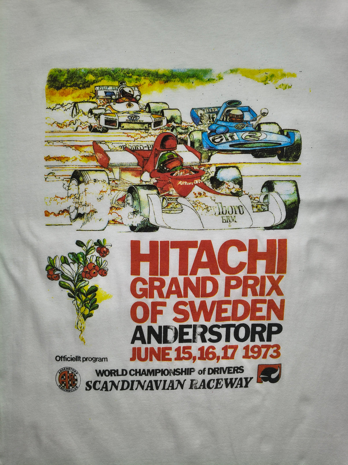 1973 Hitachi Grand Prix of Sweden t-shirt vintage F1