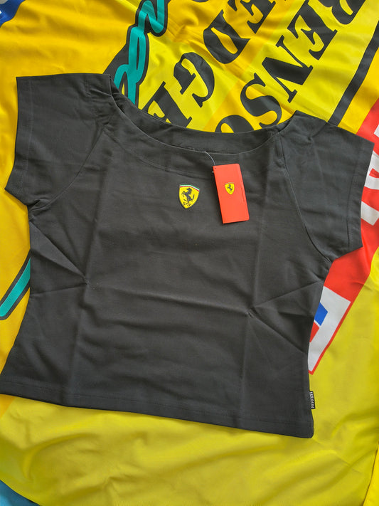 Official Ferrari black ladies t-shirt crop top baby tee BNWT formula one F1 grand prix