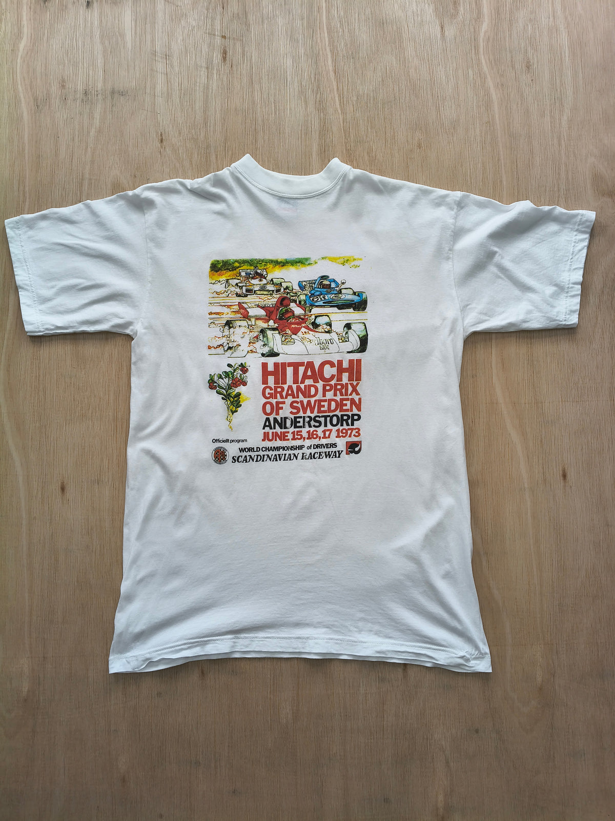 1973 Hitachi Grand Prix of Sweden t-shirt vintage F1