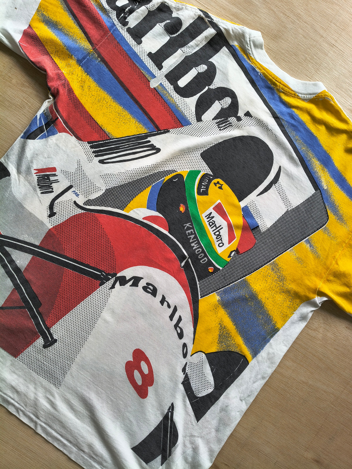 1993 Ayrton Senna AOP McLaren MP4/8 t-shirt vintage F1