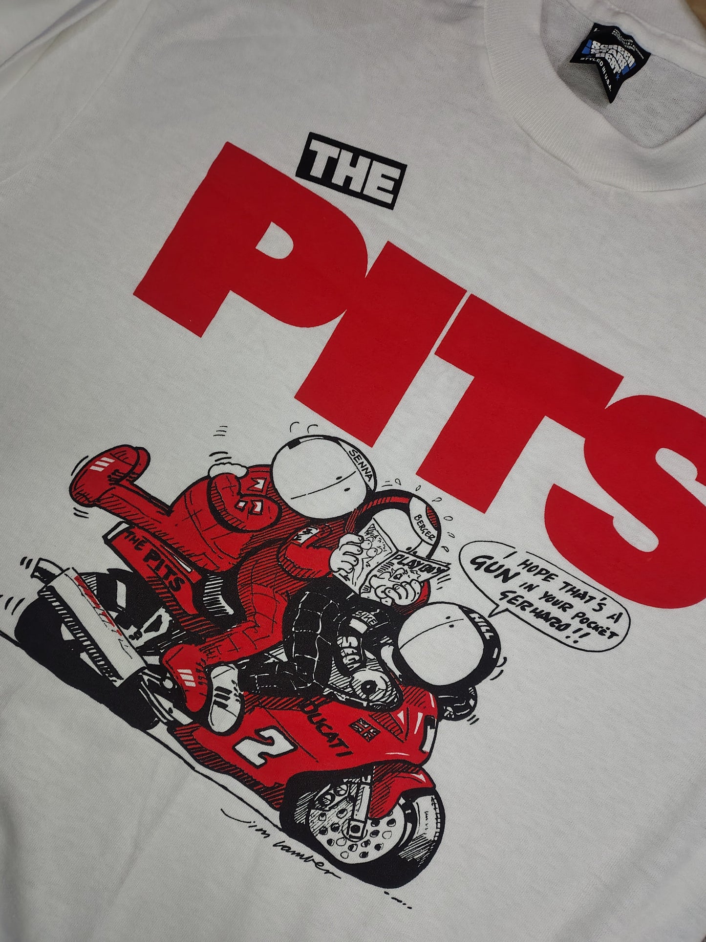 1993 'The Pits' Senna Hill Berger t-shirt Jim Bamber art vintage F1 screen stars Ireland single stitch